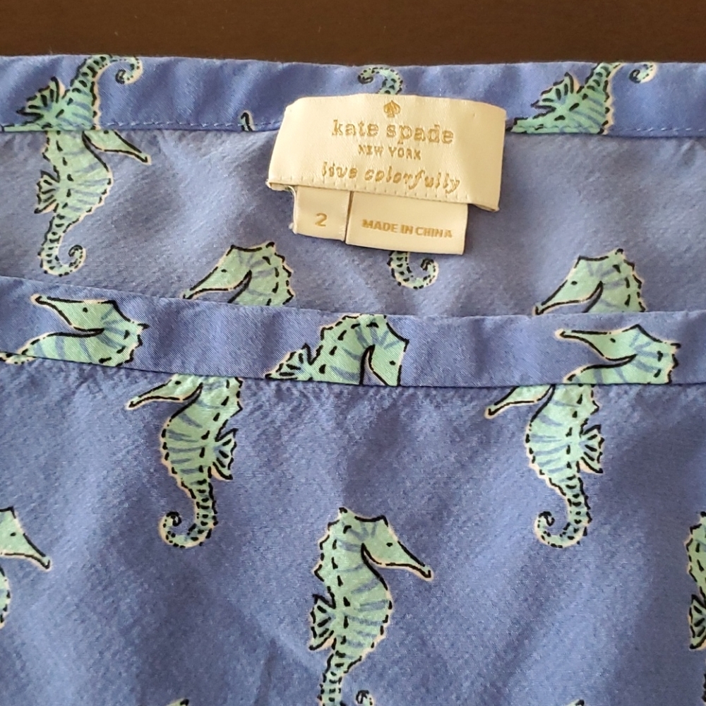 Kate Spade blue seahorse blouse - Picture 2 of 4